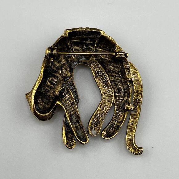 Vintage Arched Back Cheetah Leopard Jaguar Gold Black Brooch Pin - Picture 2 of 3